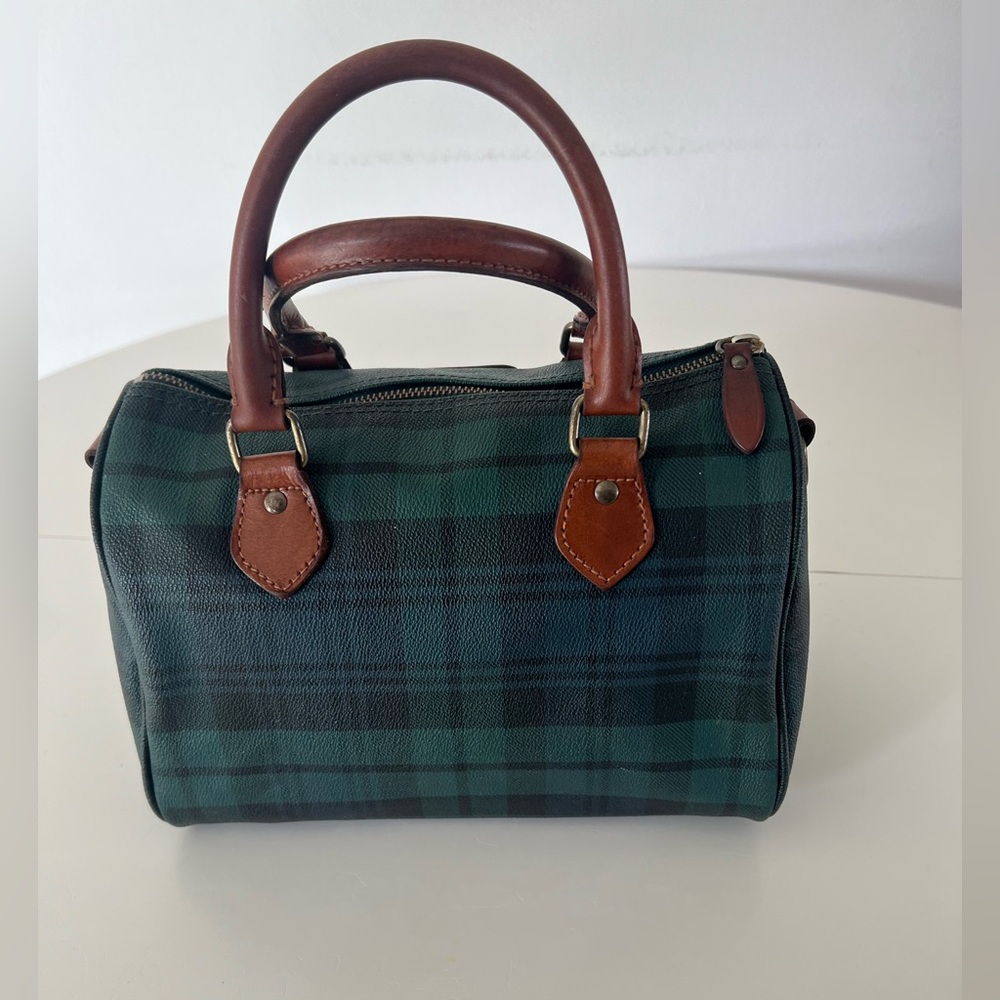 Polo Ralph Lauren Vintage Blackwatch Plaid Leather Boston Satchel Hand Bag - Picture 6 of 16